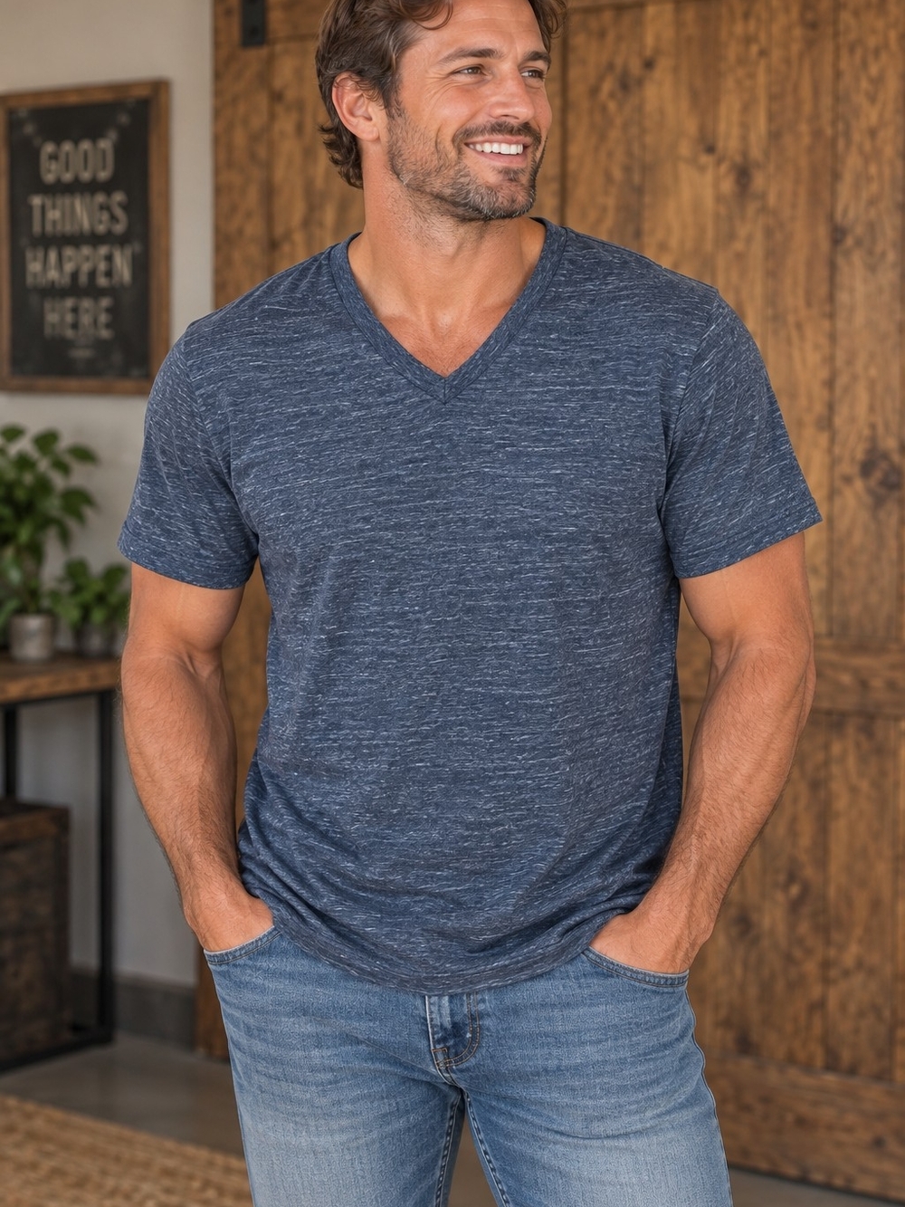 Vintage Men's V-Neck Heathered Dark Gray Tee